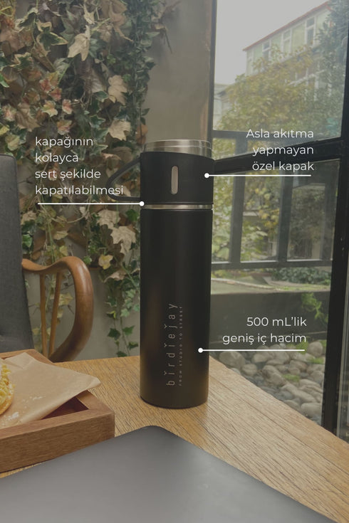 MILDRA THERMOS SİYAH ÇELİK BARDAKLI TERMOS - Termoslar - BIRDIEJAY